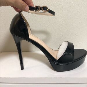 Black Patent Ankle-Strap Platform Stiletto Heel size 9.5
